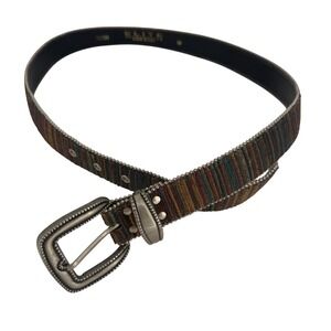 Elite Accessories Woven Stripe Belt Silver Buckle Southwestern Boho Medium